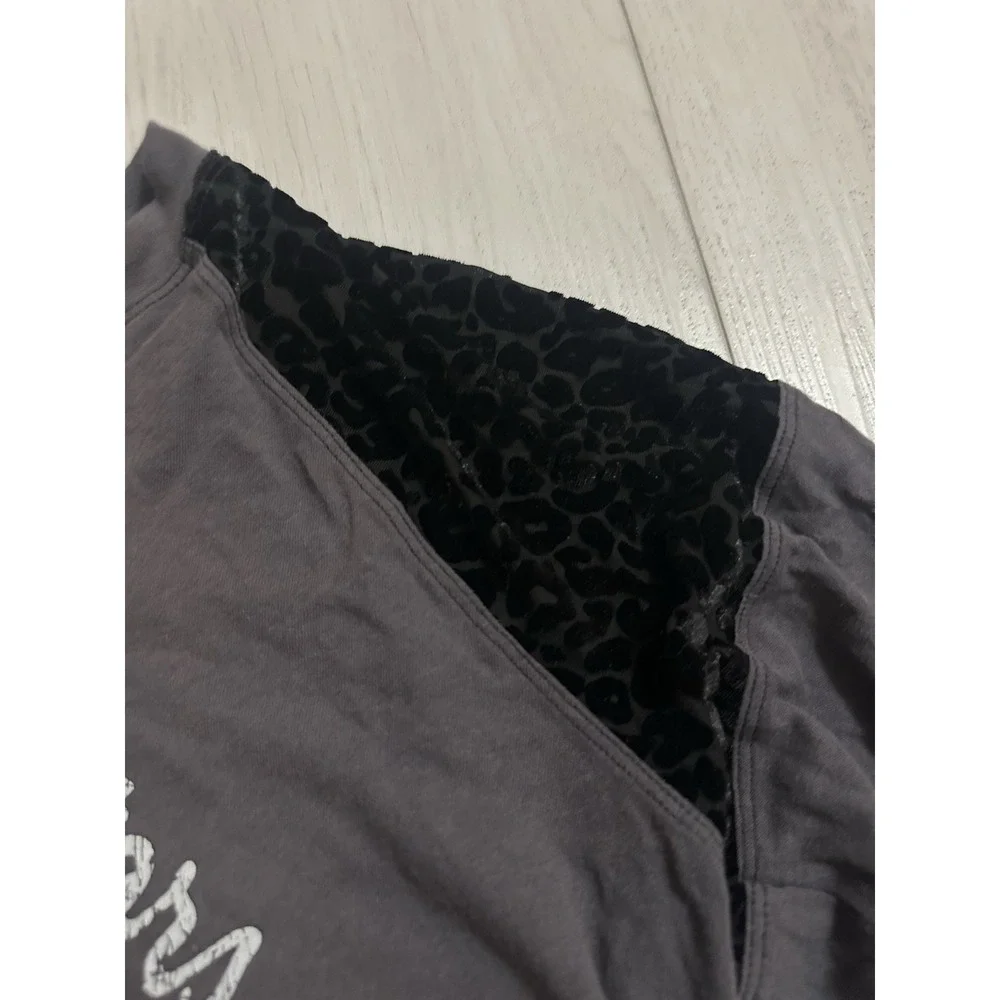 NWT Free People Top Velvet Leopard Sz‎ S Thunder Motors Motorcycle Gray $98